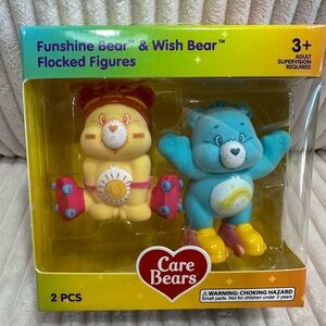 Care Bears Funshine Bear & Wish Bear Flocked Figures.Yellow and Blue.New in box.